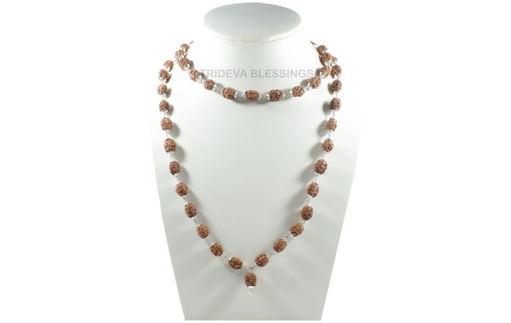 3 Mukhi Rudraksha Mala/Three Face Rudraksha Rosary/Mangal Mala 54+1 - Made in Pure Silver