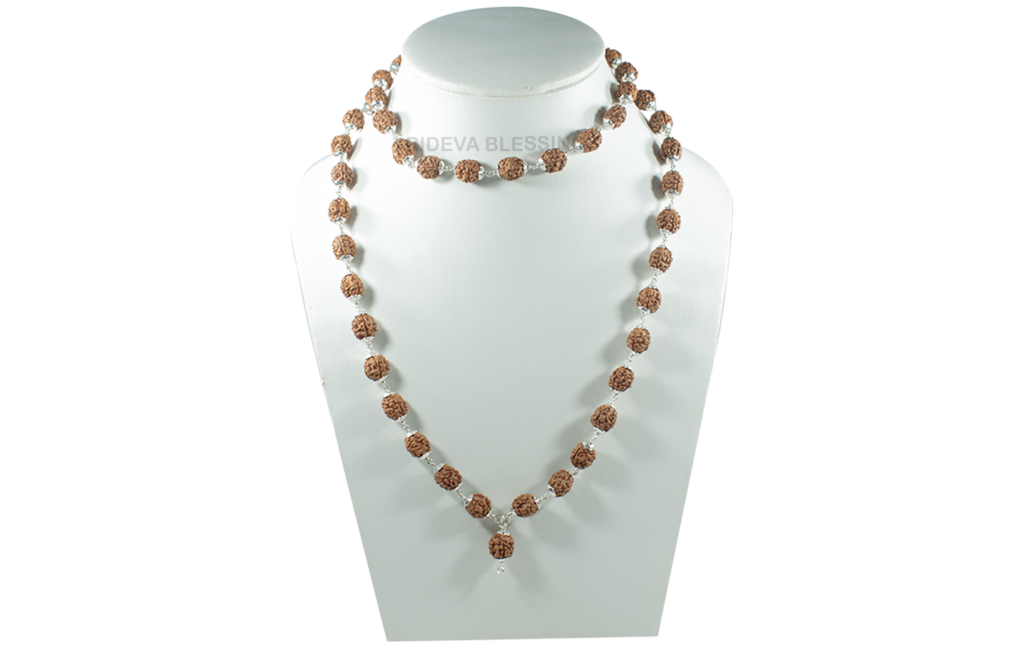 4 Mukhi Rudraksha Mala/Four Face Rudraksha Rosary/Brahma Mala 54+1 - Made in Pure Silver