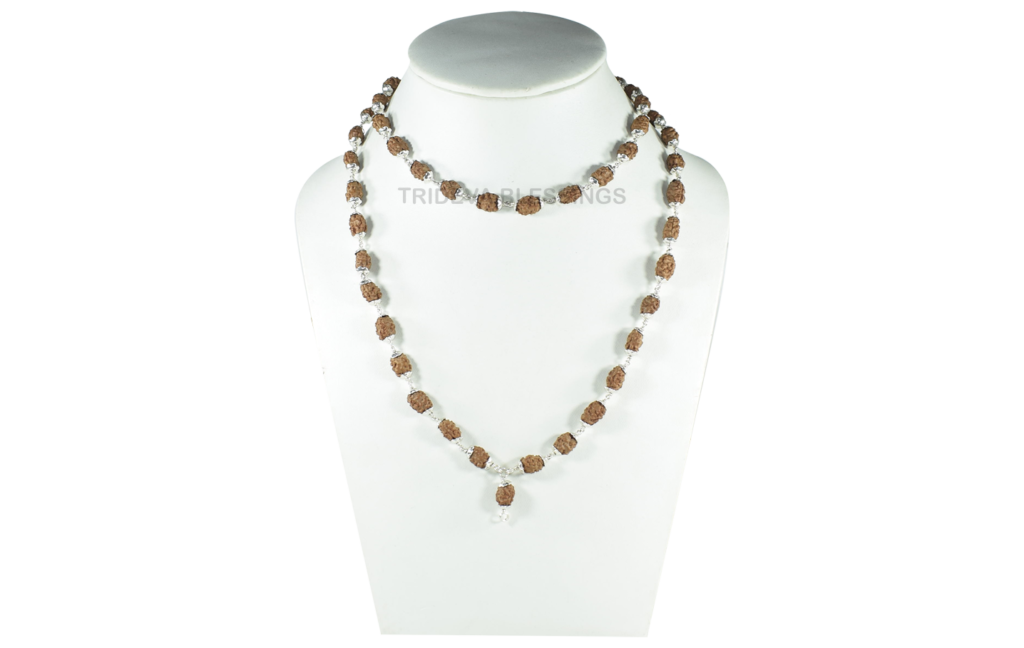 2 Mukhi Rudraksha Mala/ Two Face Rudraksha Rosary/ Moon Rosary 54+1 - Made in Pure Silver
