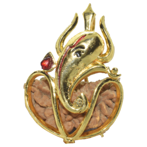 1 Mukhi Rudraksha Trishul Ganesha Pendant (Golden Metal)