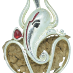 1 Mukhi Rudraksha Trishul Ganesha Pendant (Silver Metal)
