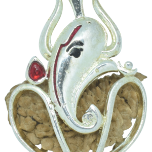 1 Mukhi Rudraksha Trishul Ganesha Pendant (Silver Metal)