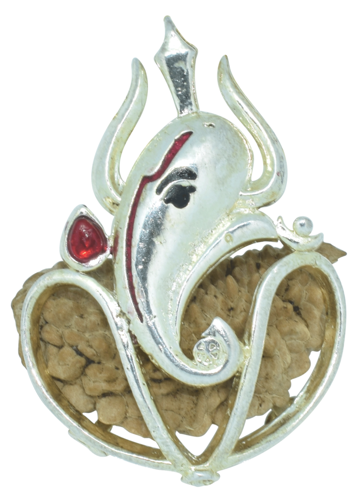 1 Mukhi Rudraksha Trishul Ganesha Pendant (Silver Metal)